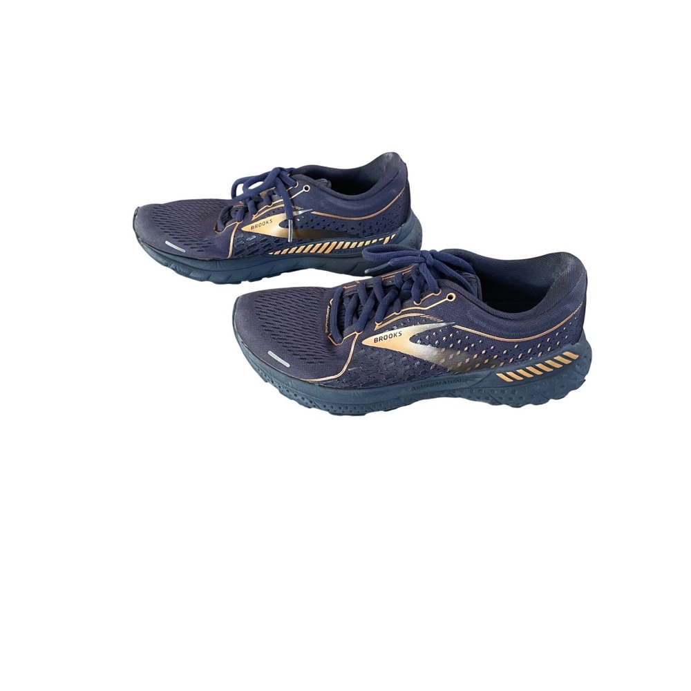 Brooks Adrenaline GTS 21 Womens 8.5 Running Shoes Navy Gold 1203291B486